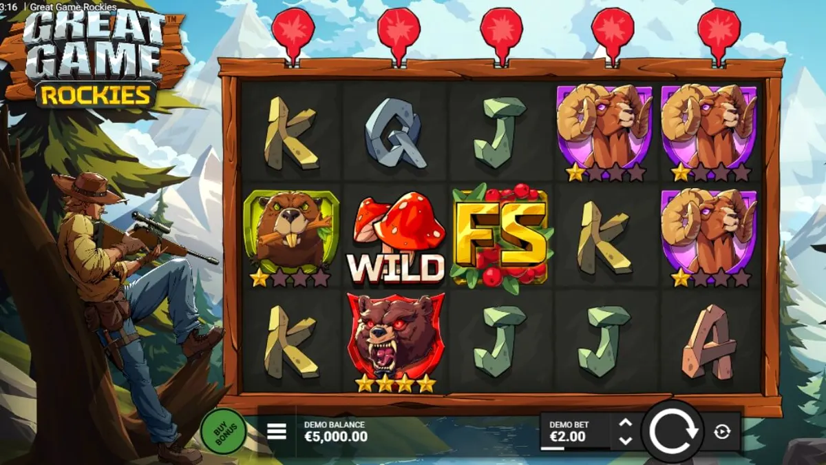 Pemandangan pegunungan yang indah dalam slot Great Game Rockies
