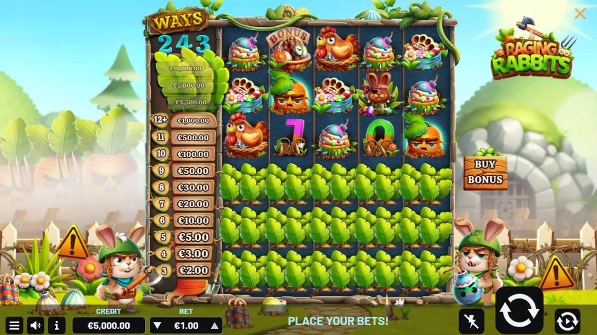 Karakter kelinci pejuang dalam slot Raging Rabbits